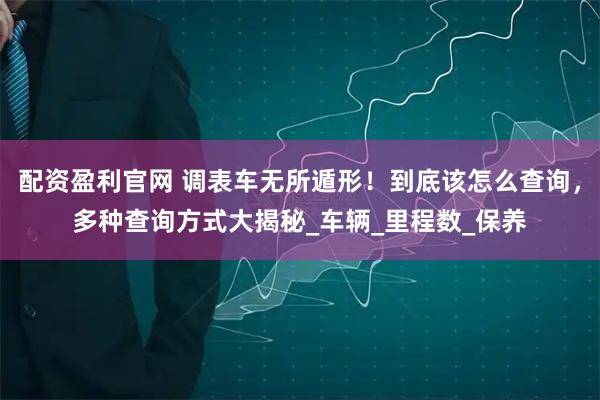 配资盈利官网 调表车无所遁形！到底该怎么查询，多种查询方式大揭秘_车辆_里程数_保养