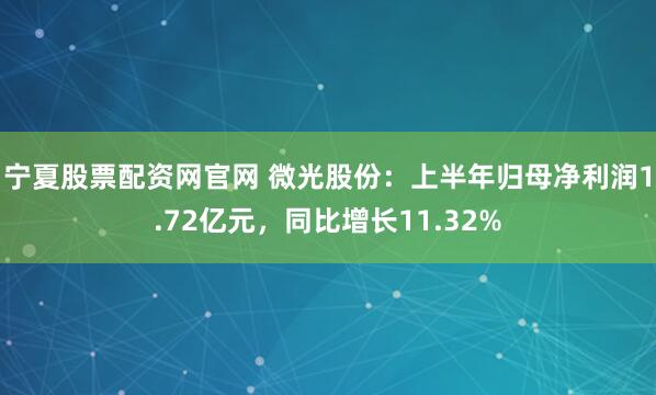 宁夏股票配资网官网 微光股份：上半年归母净利润1.72亿元，同比增长11.32%